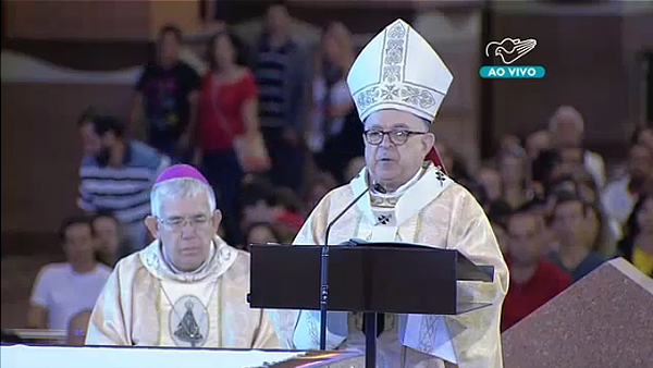 Cardeal Damasceno durante homilia nesta manhã no Santuário Nacional / Foto: Reprodução TV Canção Nova