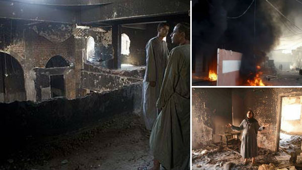 Casas de cristãos coptas são incendiadas por multidão no Egito / Foto: Montagem sobre fotos - AIS