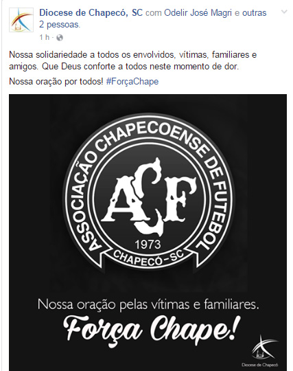 Postagem de solidariedade da diocese de Chapecó / Foto: Reprodução facebook