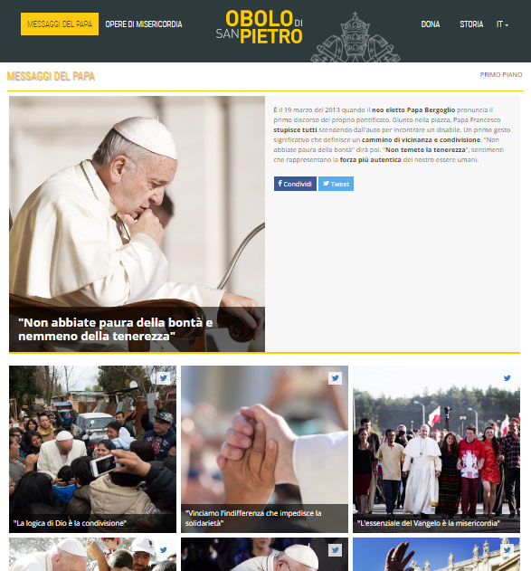 Site também traz mensagens do Papa / Foto: Reprodução