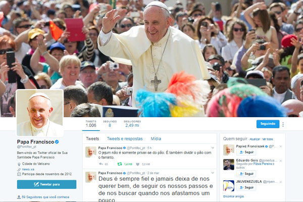 Conta do Papa Francisco no twitter em português - @Pontifex_pt / Foto: Reprodução twitter