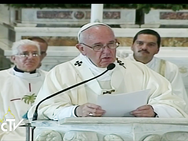 Papa Francisco durante a homilia no Santuário de Nossa Senhora da Caridade do Cobre, em Santiago, Cuba/ Foto: Reprodução CTV
