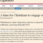 Papa escreve artigo para jornal londrino sobre o Natal