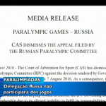CAS rejeita  recurso e confirma exclusão da Rússia da Paralimpíada do Rio