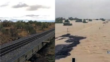 Ferrovia fica completamente submersa durante enchente na Austrália