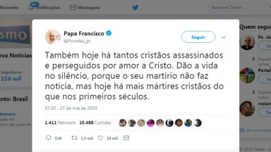 Violências anticristãs não são notícia, diz Papa no twitter