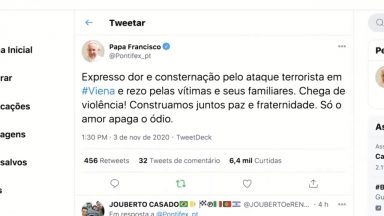 Papa Francisco pede o fim do ciclo de violência ocorrida em Viena
