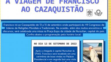 Vaticano divulga programação de viagem do Papa ao Cazaquistão