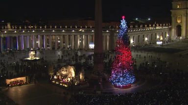 Peregrinos visitam presépio e árvore de Natal na Praça São Pedro