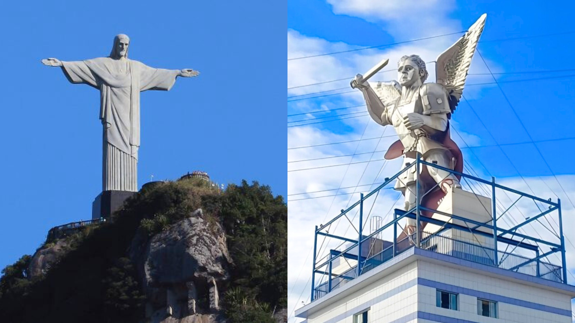 Estátuas do Cristo Redentor (RJ) e São Miguel Arcanjo (PR) / Fotos: Paivafoto via Pixabay e site Santuário São Miguel Arcanjo