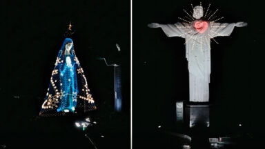 Cristo Redentor projeta imagem de N. Sr.a em homenagem às mães