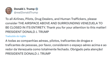 Trump declara que espaço aéreo da Venezuela está fechado