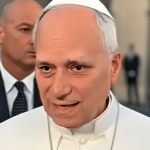 Papa Leão XIV conversa com jornalistas nesta terça-feira, 26, ao deixar Castel Gandolfo. O Pontífice aparece em primeiro plano, vestido, como de costume, de branco, acompanhado por seguranças.