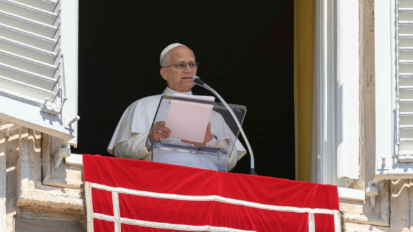Papa fala ao microfone da sacada do Palácio Apostólico 