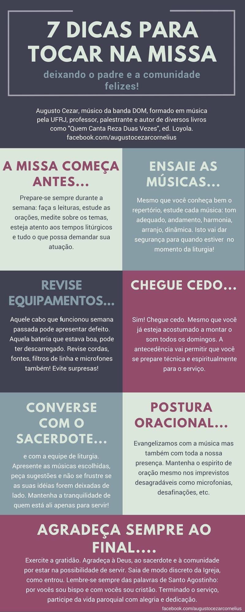 Infográfico com dicas para ministros de música tocarem na missa