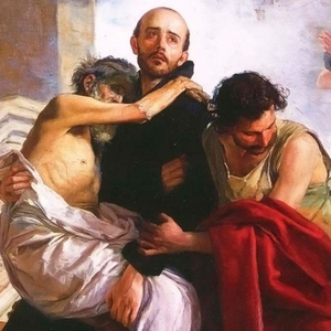 Imagem de São João de Deus carregando um doente