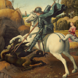 Pintura de São Jorge e o Dragão de Raffaello Sanzio da Urbino
