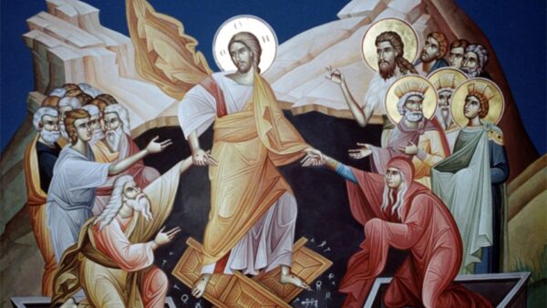 Representação iconográfica de Cristo que, descendo aos infernos, resgata, a partir de Adão e Eva, todos os justos que esperavam a redenção 