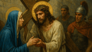 Nossa Senhora encontra Jesus na Via Dolorosa