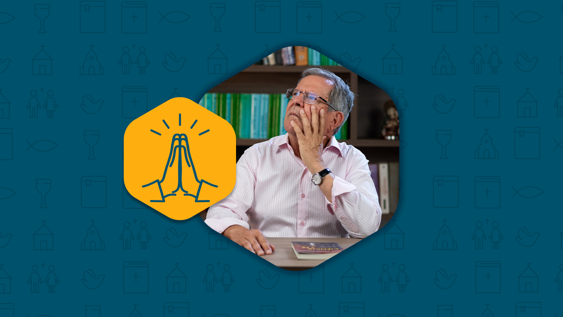 Prof. Felipe Aquino explica como o sacramento da unção auxilia a alma de um enfermo. Inclui ícone de mãos unidas em postura de oração em destaque simbolizando a fé.