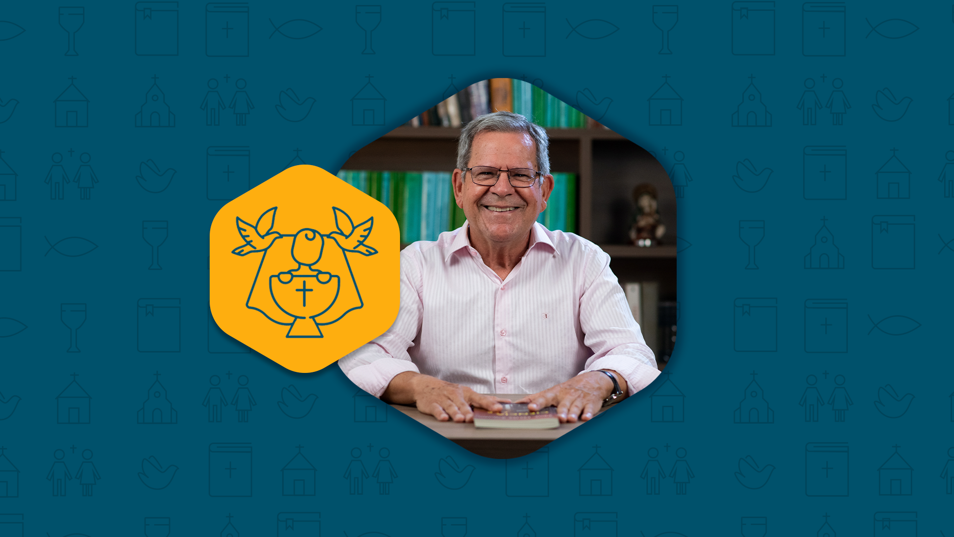 Prof. Felipe Aquino explica sobre festas de batizado temáticas. Inclui ícone de bebê dentro da pia batismal com pombas ao redor representando a sacralidade do rito.