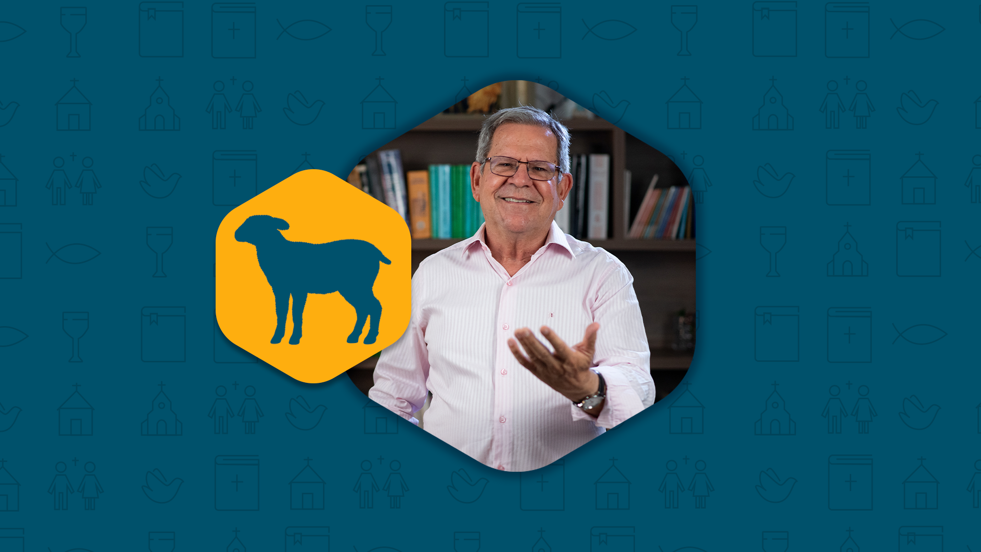 Prof. Felipe Aquino com mão posta mostrando algo, ao lado inclui icone de cordeiro representando a ceia judaica.