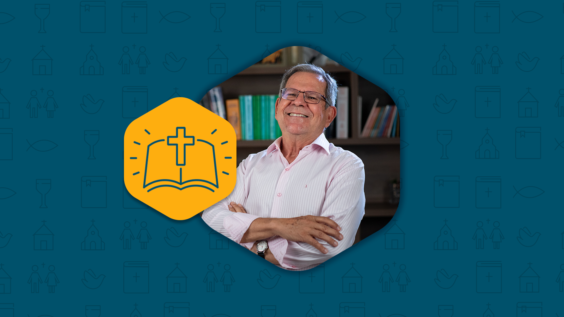 Prof. Felipe Aquino explica a respeito da veracidade da história de Jó e a posição da Igreja diante as parábola priorizando a mensagem de fé contida nelas. Ao lado inclui ícone de livro aberto com uma cruz sobre ele representando o Livro de Jó e a mensagem de Deus.