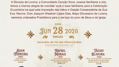 Três novos sacerdotes serão ordenados no Santuário do Pai das Misericórdias, na Canção Nova