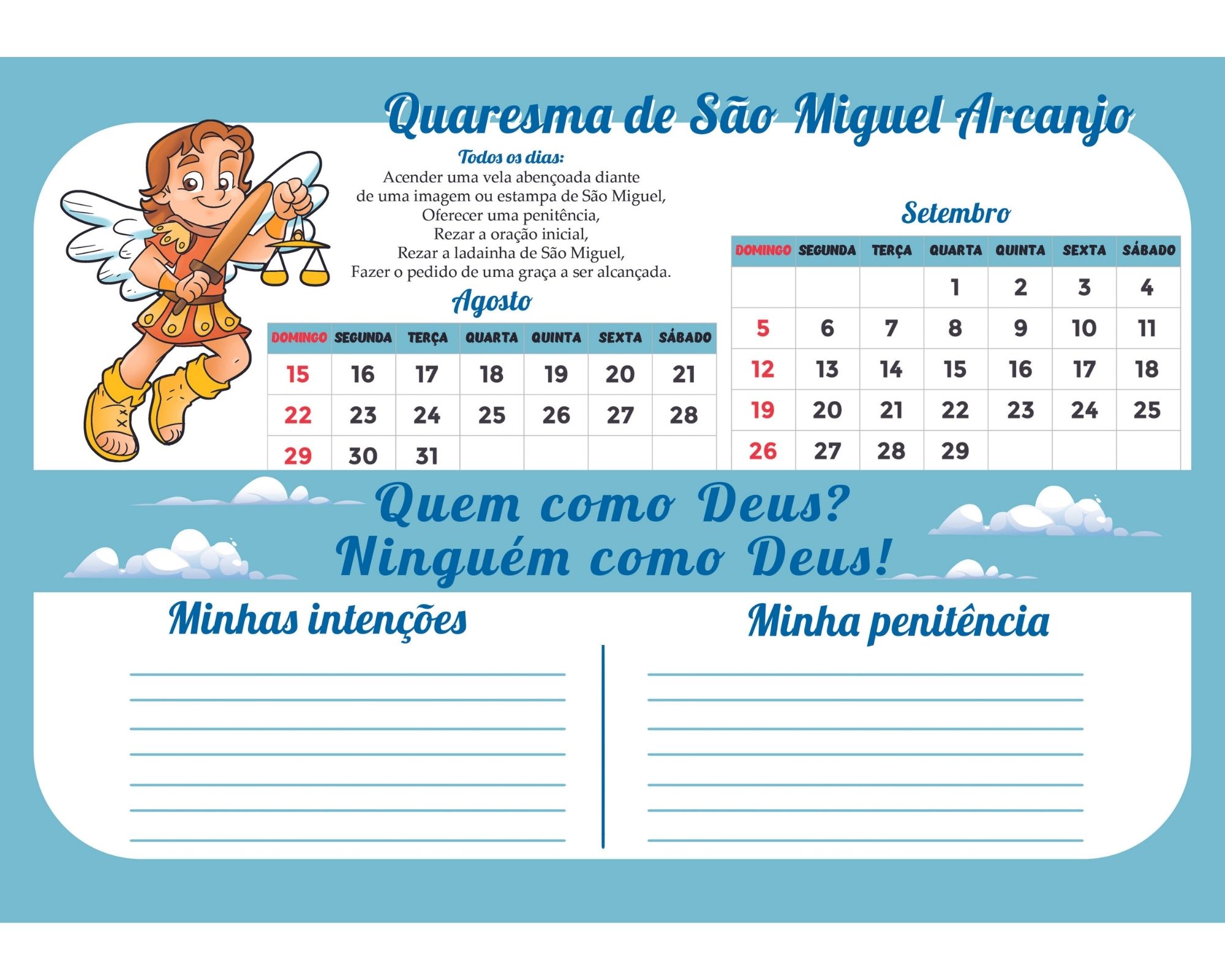 Calendário para a Quaresma de São Miguel Canção Nova Kids