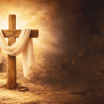 cruz, com imagem da ressureição. afirmando que Jesus está vivo.