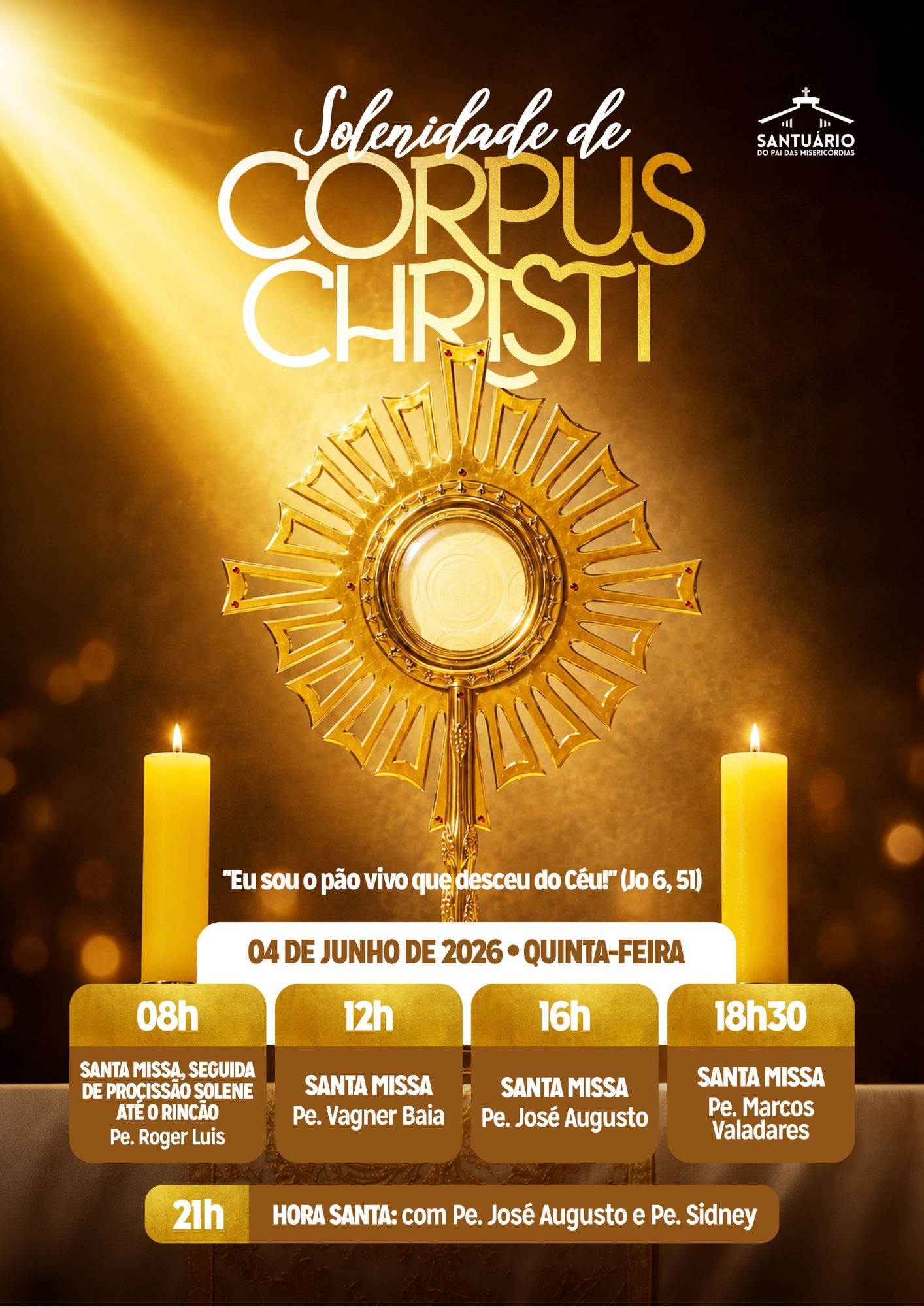 Programação de Corpus Christi 2026 no Santuário Pai das Misericórdias
